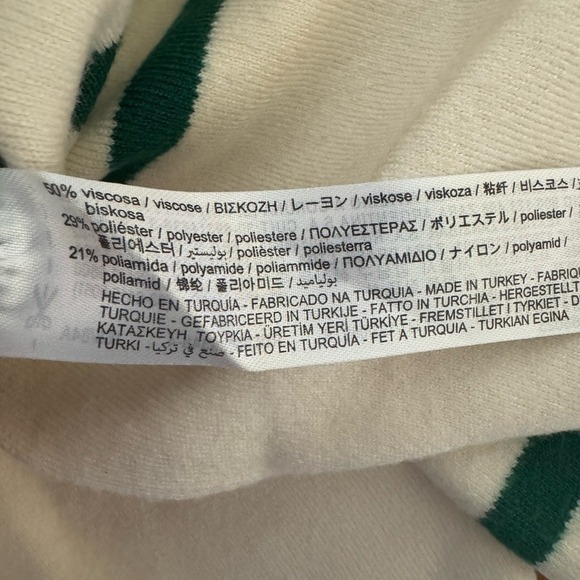 Zara Striped Polo V-Neck Collar‎ Coastal Soft Sweater, Green and White, Size S - Picture 13 of 13